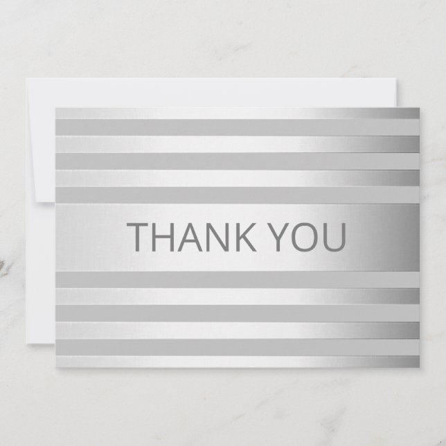 Contemporary Faux Silver Ombre Stripes & Grey Thank You Card (Front)