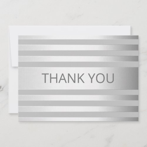 Contemporary Faux Silver Ombre Stripes  Grey Thank You Card