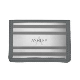 Contemporary Faux Silver Ombre Stripes &amp; Grey Trifold Wallet