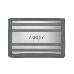 Contemporary Faux Silver Ombre Stripes & Grey Trifold Wallet