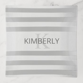 Contemporary Faux Silver Ombre Stripes & Grey Trinket Tray by simple_monograms at Zazzle