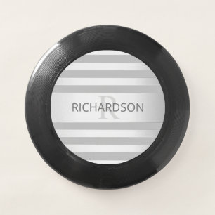 Contemporary Faux Silver Ombre Stripes & Grey Wham-O Frisbee