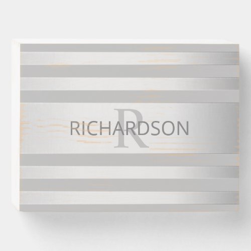 Contemporary Faux Silver Ombre Stripes  Grey Wooden Box Sign