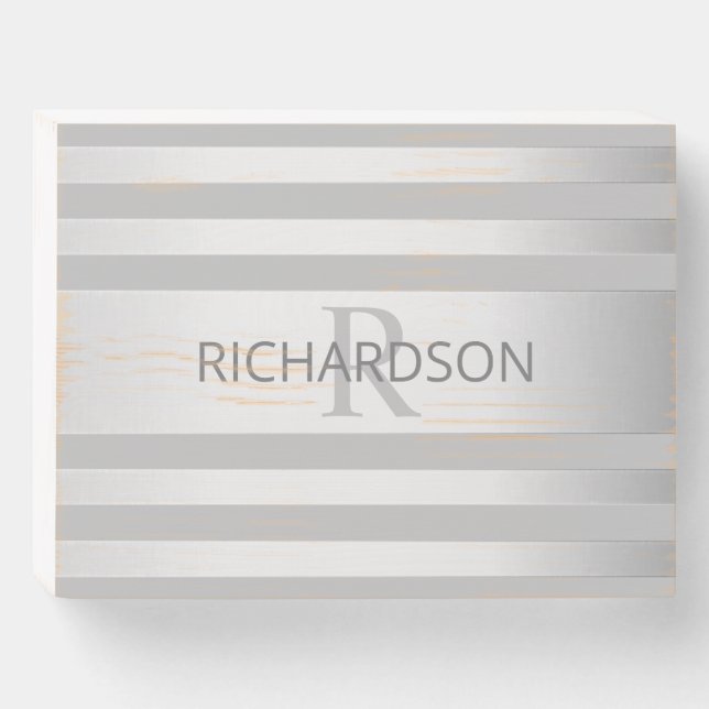 Contemporary Faux Silver Ombre Stripes & Grey Wooden Box Sign (Front Horizontal)