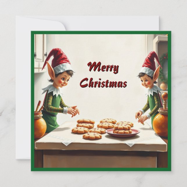 Contemporary Festive Whimsical Christmas Gnomes Holiday Card (Front)