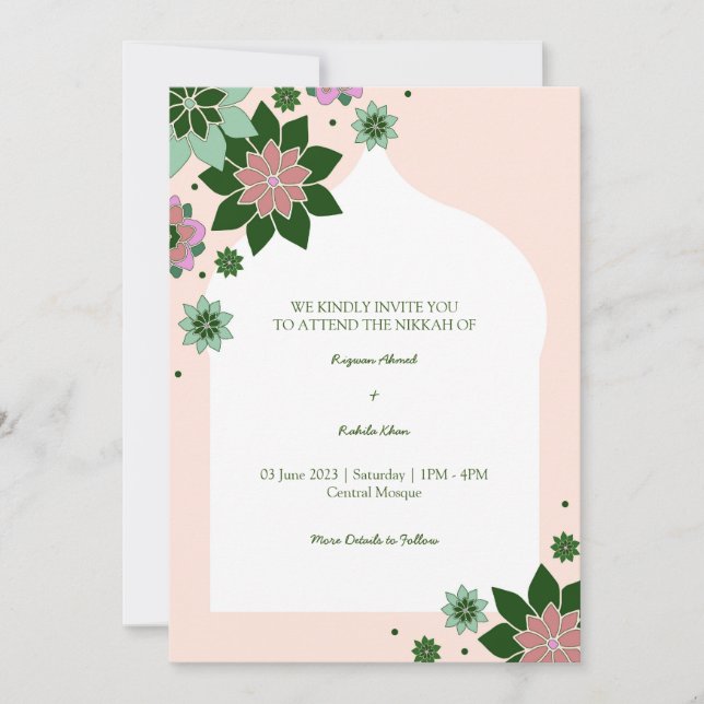 contemporary floral abstract nikkah invitation (Front)