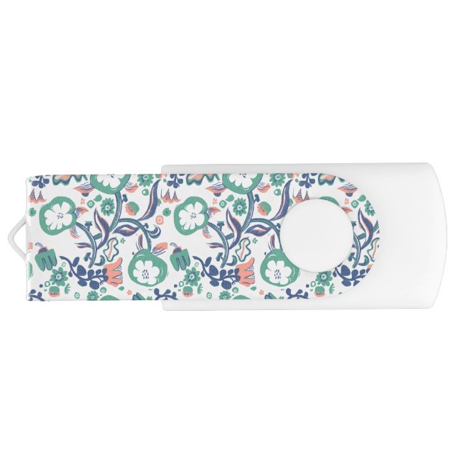 Contemporary Floral Doodle Print Flash Drive (Back)