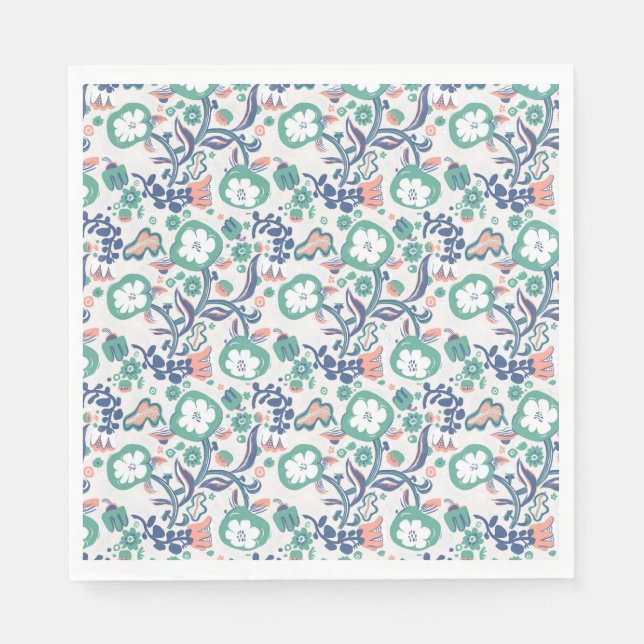 Contemporary Floral Doodle Print Napkins (Front)