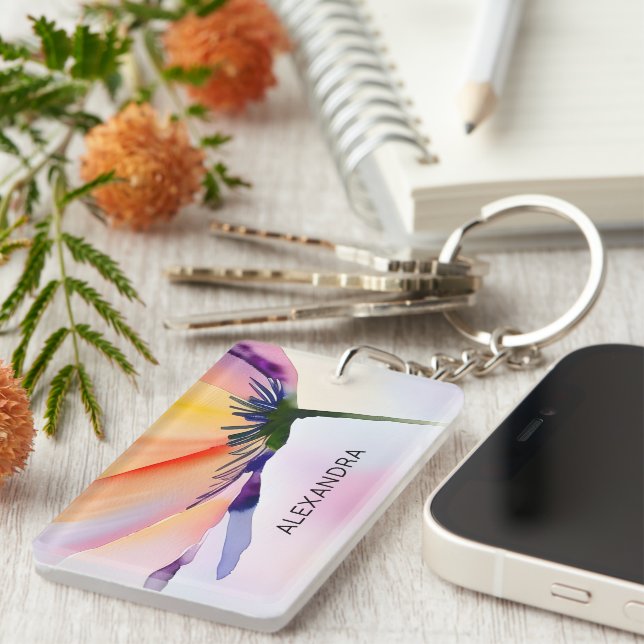 Contemporary Floral Optional Custom Name Keychain (Front Right)
