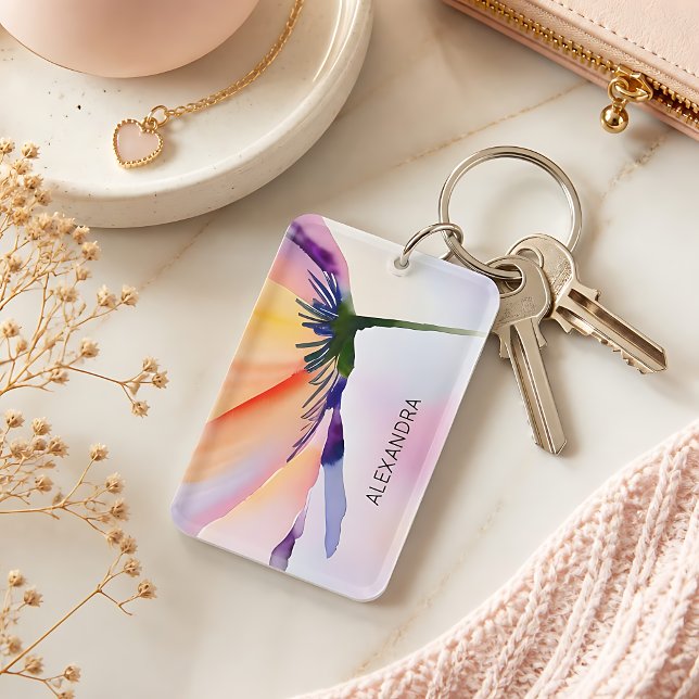 Contemporary Floral Optional Custom Name Keychain (Creator Uploaded)