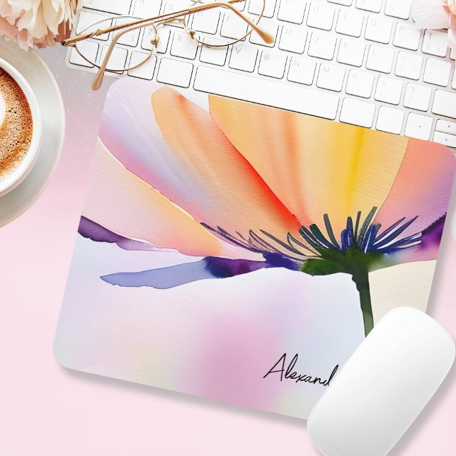 Contemporary Floral Optional Custom Name Mouse Pad (Click "Personalize this Template" to change or remove the sample name.)