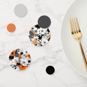 Contemporary floral orange black white gray confetti