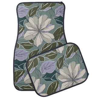 Contemporary Floral Silver & Blue Car Floor Mat