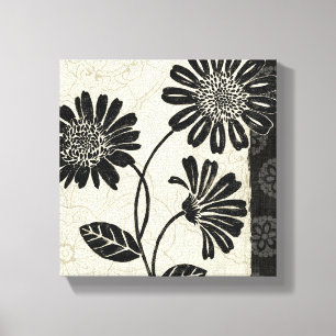 Contemporary Florals in Black and White Canvas Print
