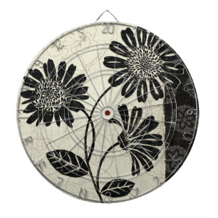 Contemporary Florals in Black and White Dart Board