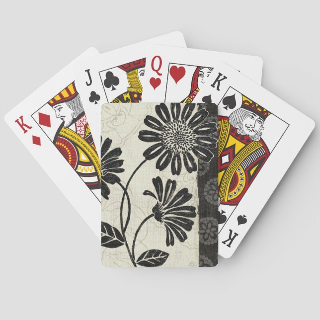 Contemporary Florals in Black and White Poker Cards (Back)