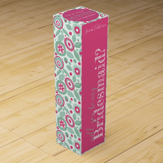 Contemporary Flowers Bridesmaids Wine Gift Box (Front)