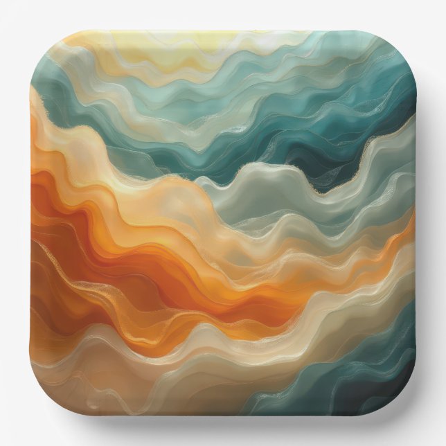Contemporary Fluid Wave Abstract Paper Plates (Front)