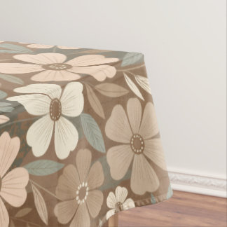 Contemporary Folk Blooms in Soft Earthy Tones Tablecloth