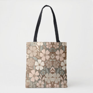 Contemporary Folk Blooms in Soft Earthy Tones Tote Bag