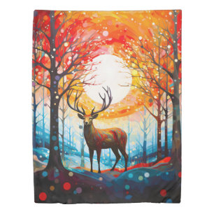 Contemporary Forest Wild Deer Duvet Cover