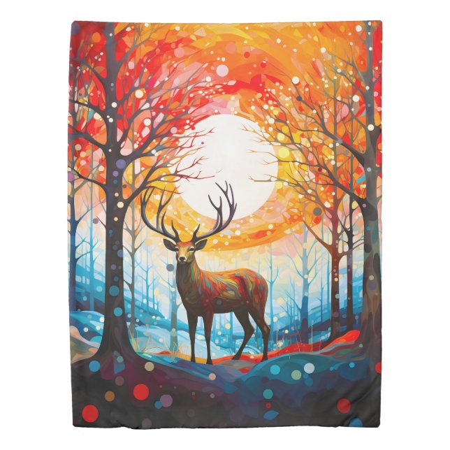 Contemporary Forest Wild Deer Duvet Cover (Front)
