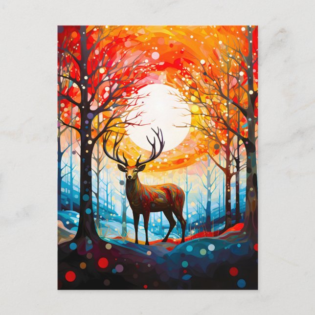 Contemporary Forest Wild Deer Holiday Postcard (Front)