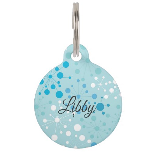 Contemporary Futuristic Blue White Polka Dot Pet ID Tag