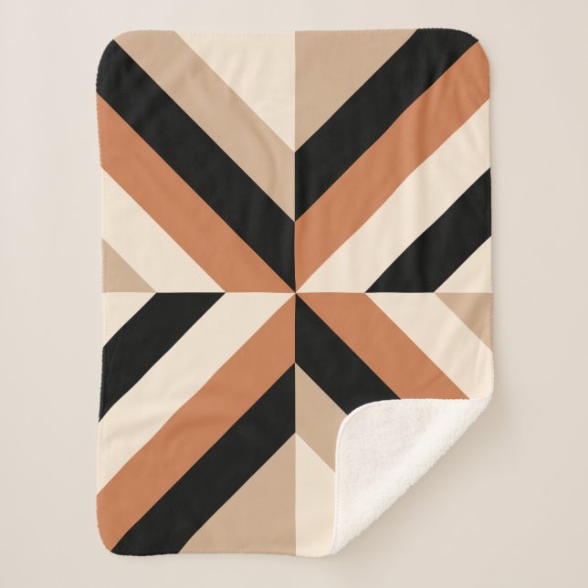 Contemporary Geometric Color Block Brown Sherpa Blanket (Front)