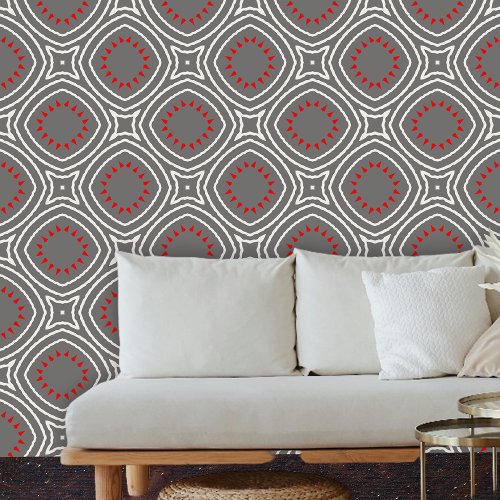 Contemporary Geometric Gray Red White Wallpaper