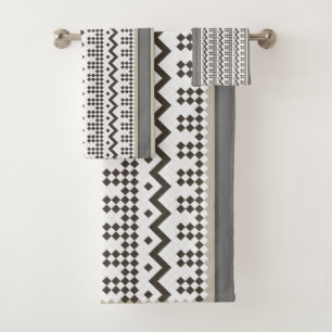 Contemporary Geometrics Grey, Brown, Linen Bath Towel Set