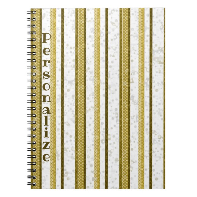 Contemporary Gold Brown Stripes Unique Personalize Notebook (Front)