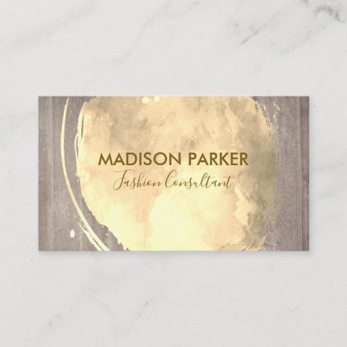 Contemporary Gold Brushed Wood Background Business Card