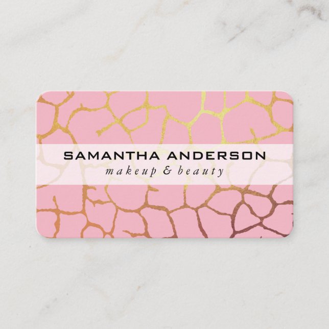 Contemporary Gold Chic Pattern Pink Business Card (Front)