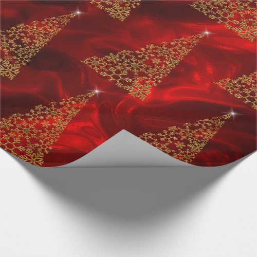 Contemporary Gold Christmas Trees on Red Silk Wrapping Paper