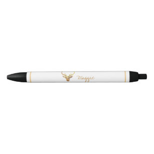 Contemporary, Gold Deer Head Black Ink Pen