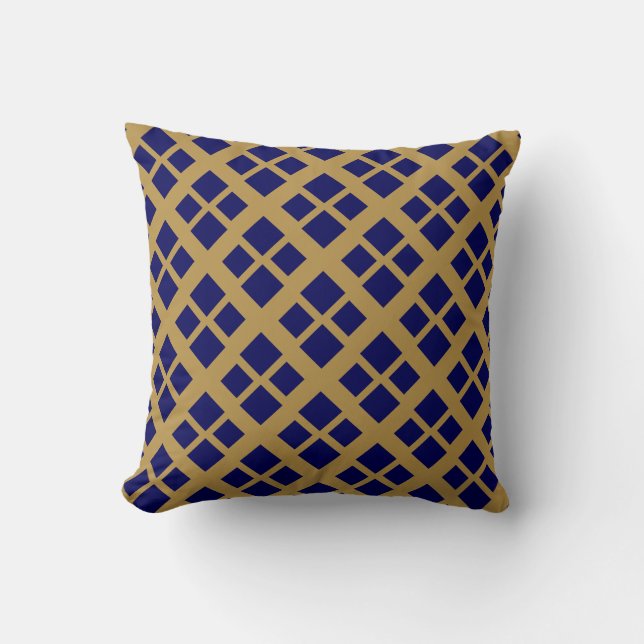 Contemporary Gold & Navy Squares Throw Pillow (Front)
