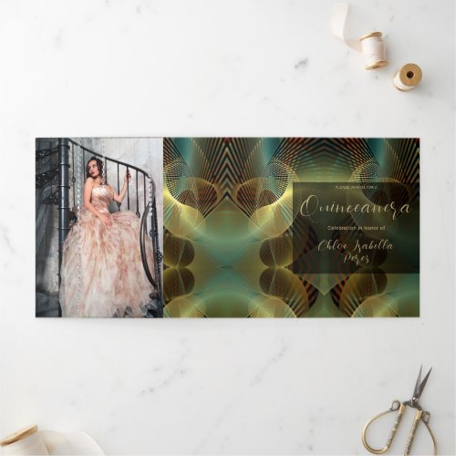Contemporary Gold Swirl Quinceanera Tri_Fold Invitation