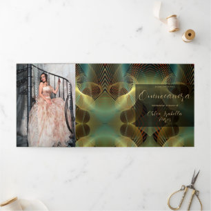 Contemporary Gold Swirl Quinceanera Tri-Fold Invitation