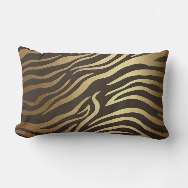 Contemporary Golden Black Zebra Safari Skin Lumbar Pillow (Front)