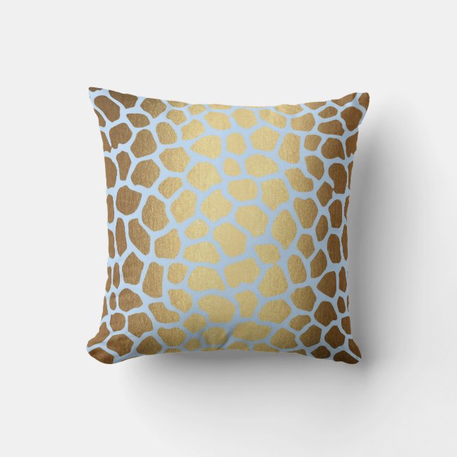 Contemporary Golden Blue Giraffe Safari Skin Throw Pillow (Front)
