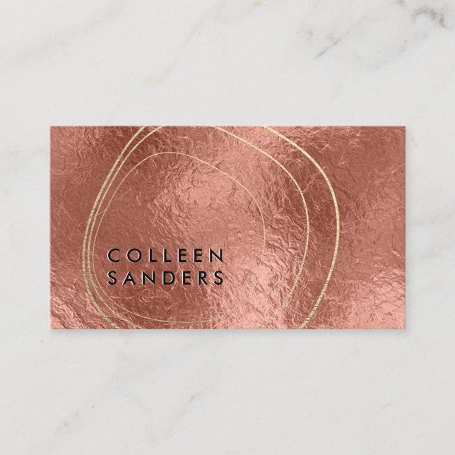 Contemporary Golden Circular | Rose Gold Foil Art Business Card (Front)