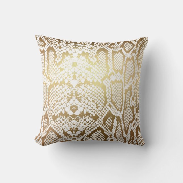 Contemporary Golden White Python Snake Skin Throw Pillow (Front)