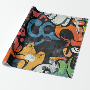 Contemporary Graffiti Abstract Pink Blue Black Wrapping Paper