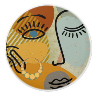 Contemporary Graphics Face Silhouette Ceramic Knob