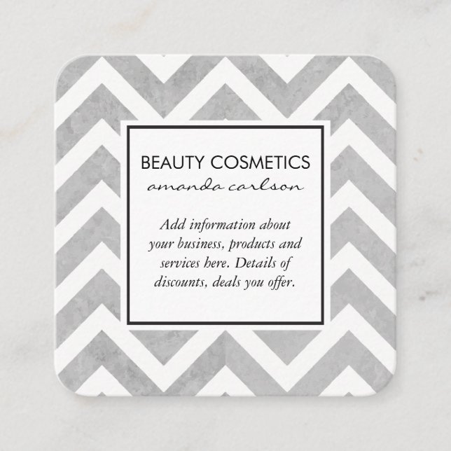 Contemporary Gray Chevron Square Business Card (Front)