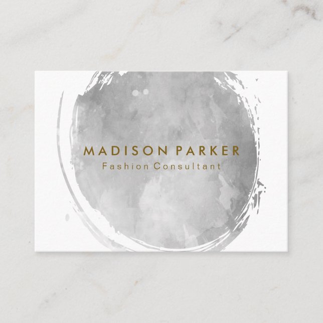 Contemporary Gray Watercolor Brushed Business Card (Front)