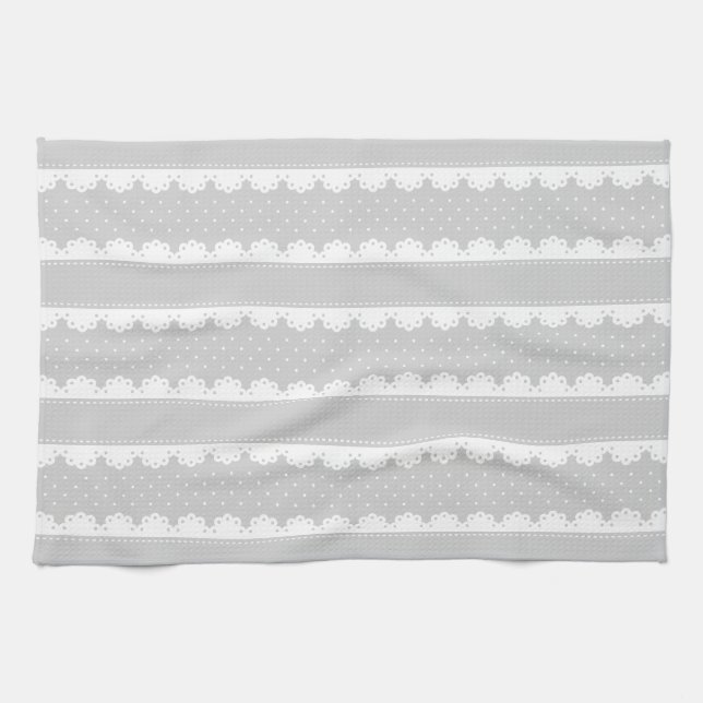 Contemporary Gray White Lace Stripes Pattern Towel (Horizontal)