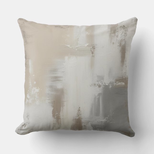 Contemporary Gray White Taupe Abstract Design Throw Pillow (Front)