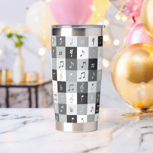 Contemporary grayscale music notes pattern insulated tumbler